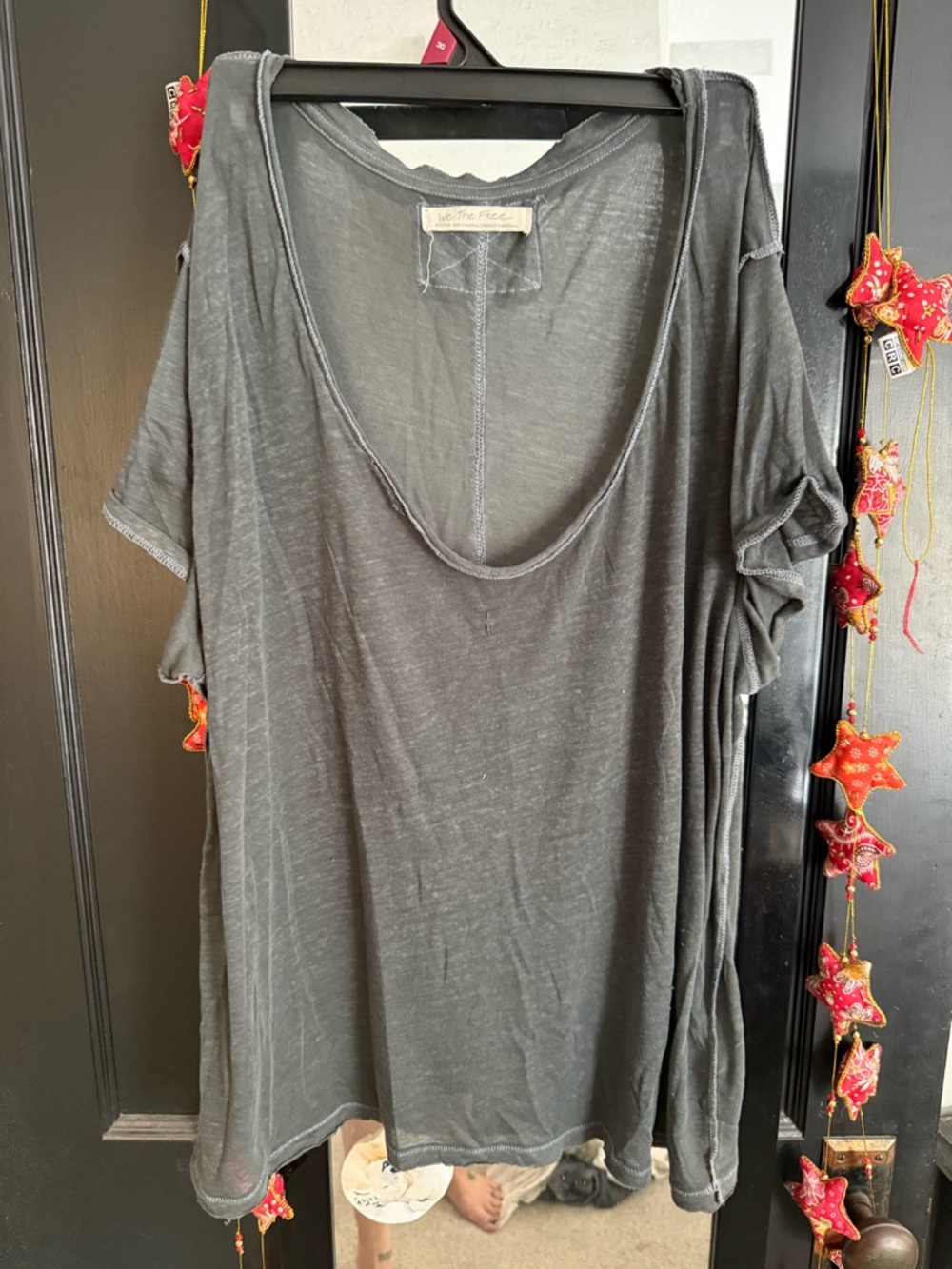 Free People Black Scoop Neck Short Sleeve Tee